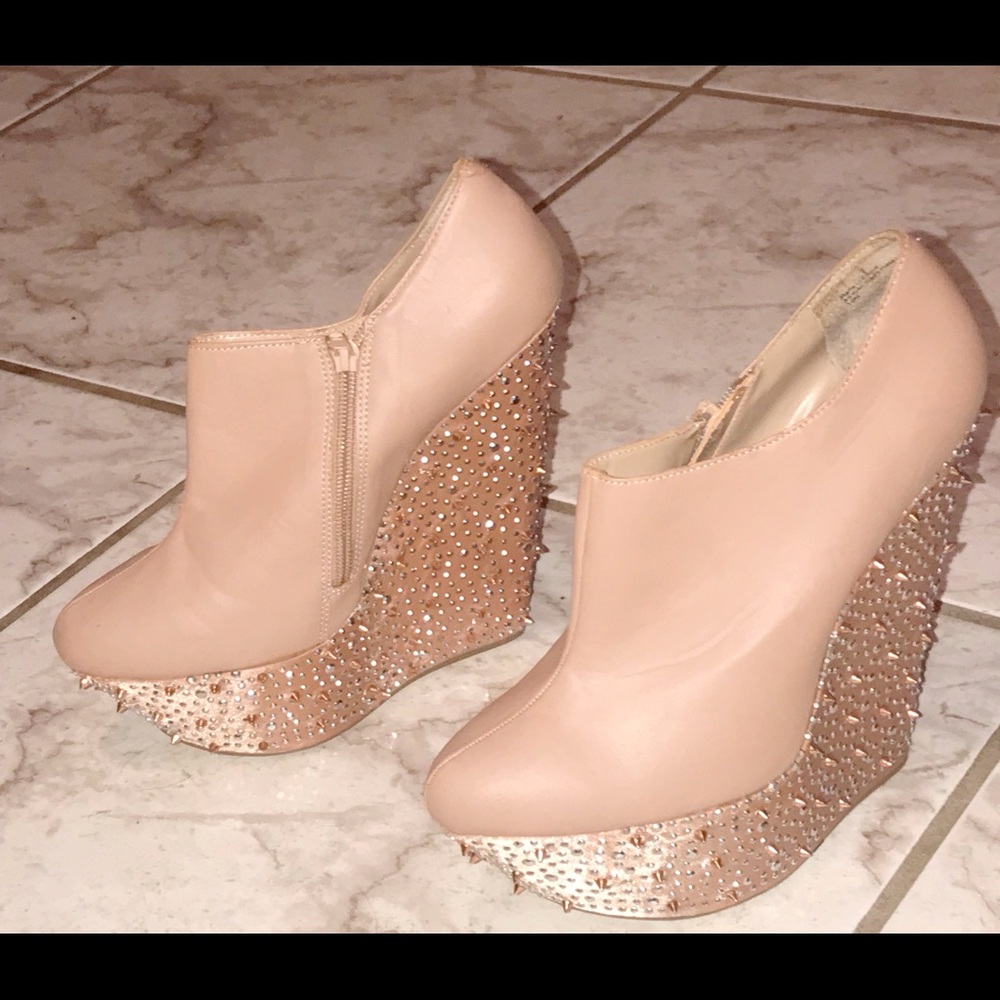 Cream Studded Wild Pair Statement Wedges